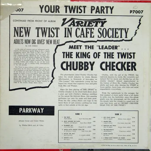 A newspaper with the words " your twist party ", and an advertisement for chubby checker.