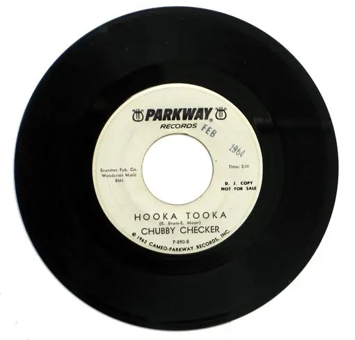 A black and white picture of a 4 5 rpm record.